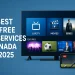أفضل خدمات تجربة IPTV المجانية في كندا 2025 صورة مميزة مع التلفزيون والهاتف الذكي يعرضان تطبيقات البث